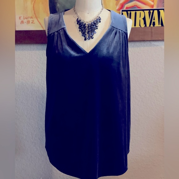 Blue velvet sleeveless top. Excellent condition. Perfect for the holidays. - Picture 1 of 4